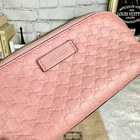 GUCCI pink guccissima leather wristlet cosmetic pouch bag Very Pretty! GREAT - Picture 3 of 16